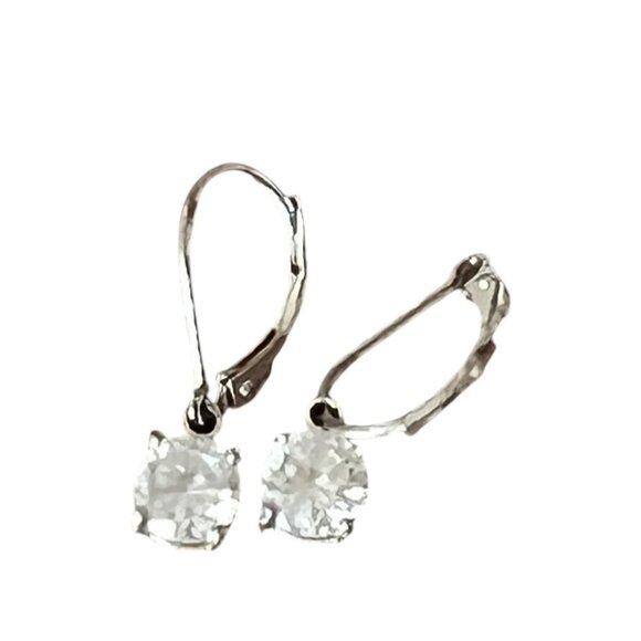 925 Sterling Silver Drop Earrings With Round-Cut CZ Stones & Lever Back Closure - Picture 3 of 10